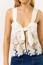 Satin Lace Top w/ Front Tie