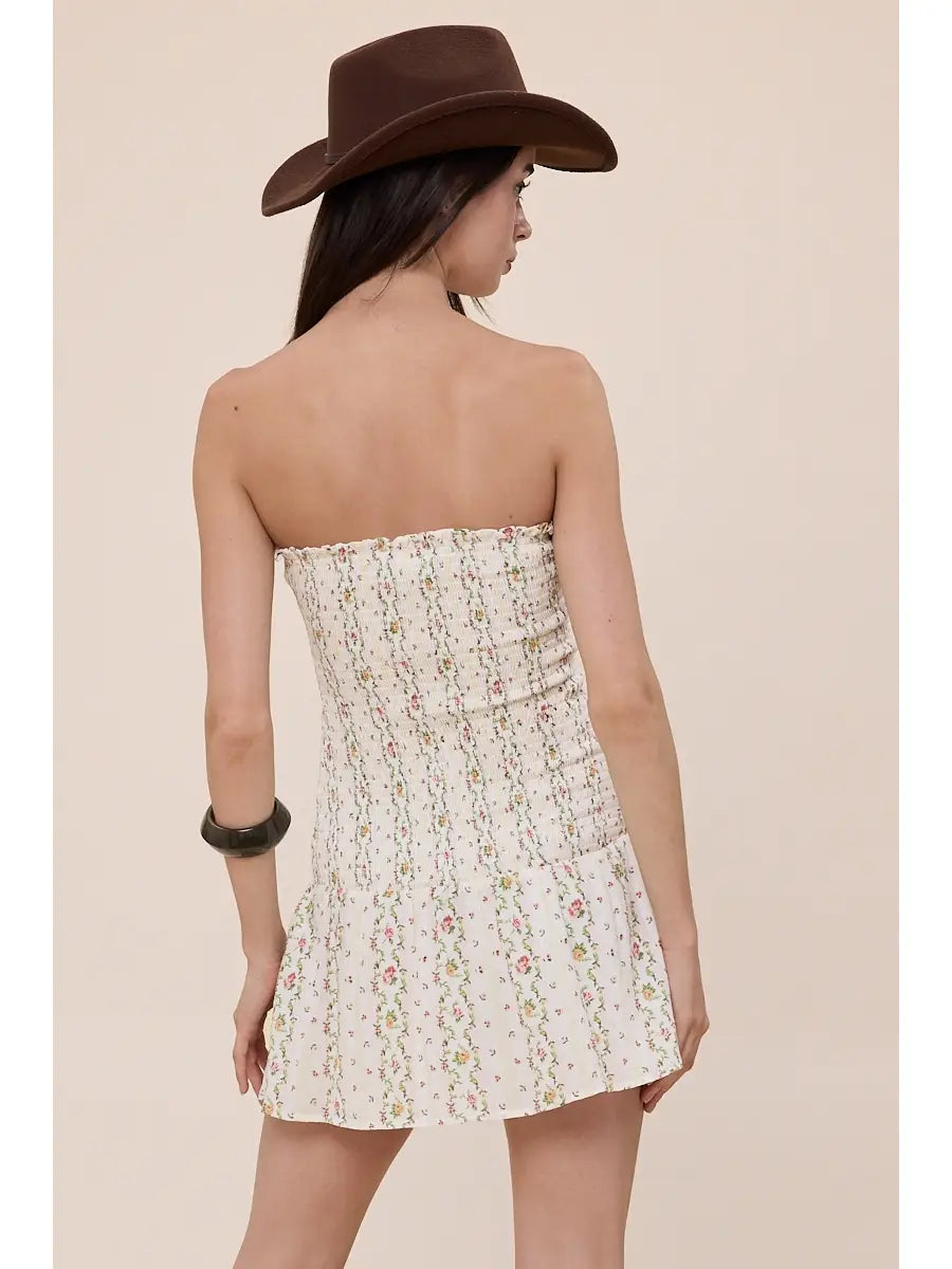 Wedding Floral Front Triple Tie Tube Mini Dress