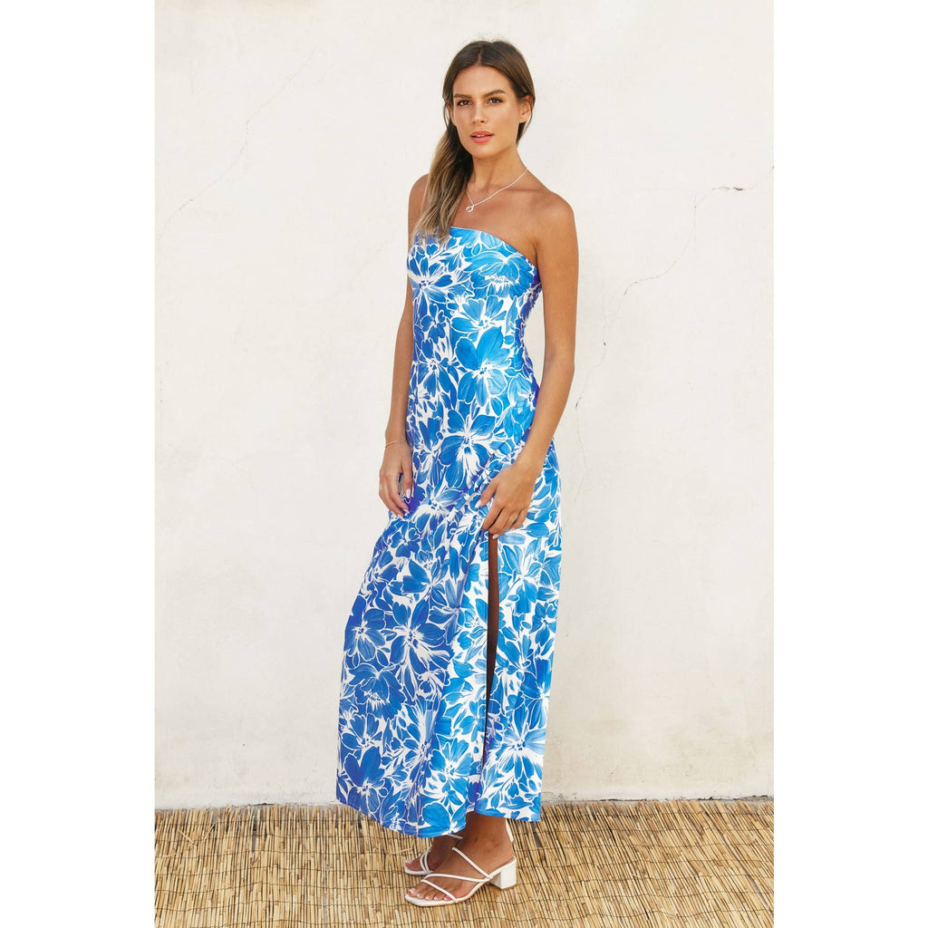 Afterglow Strapless Bias Cut Maxi Dress