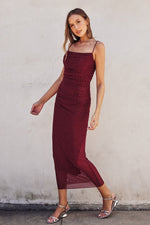 Night We Met Ruched Bodycon Maxi Dress - Wine