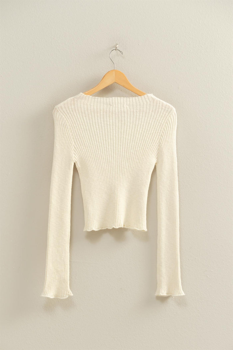 Sleek Mock Neck Ribbed Knit Top