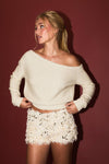 One Shoulder Sequin & Metallic Sweater