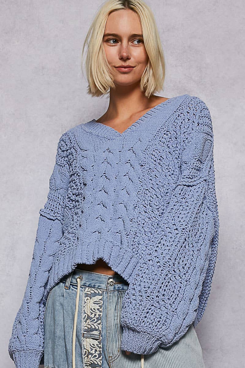 V-neck Semi Cropped Chenille Sweater