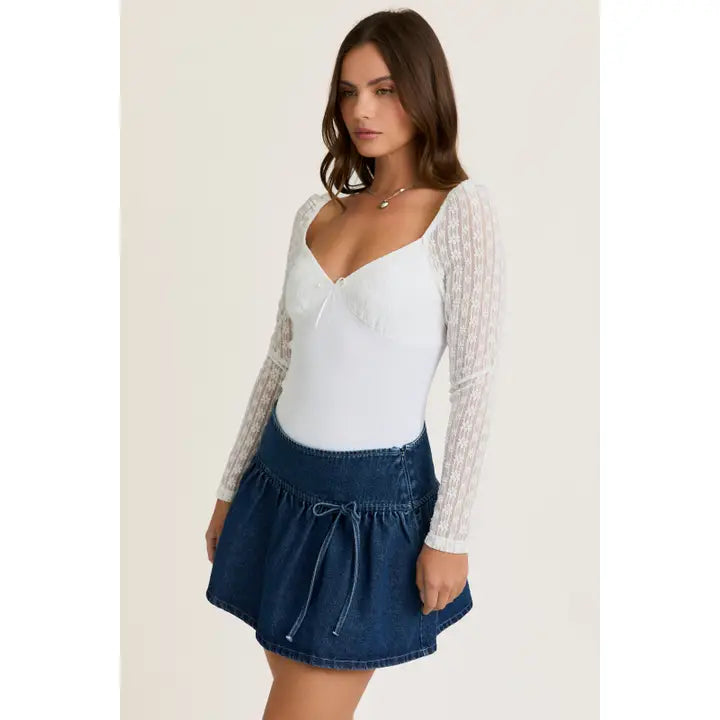 Lace Contrast Long Sleeve Bodysuit