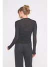 Black embellished lace long sleeve top with ruched fit – elegant women’s blouse from TandyWear, back view