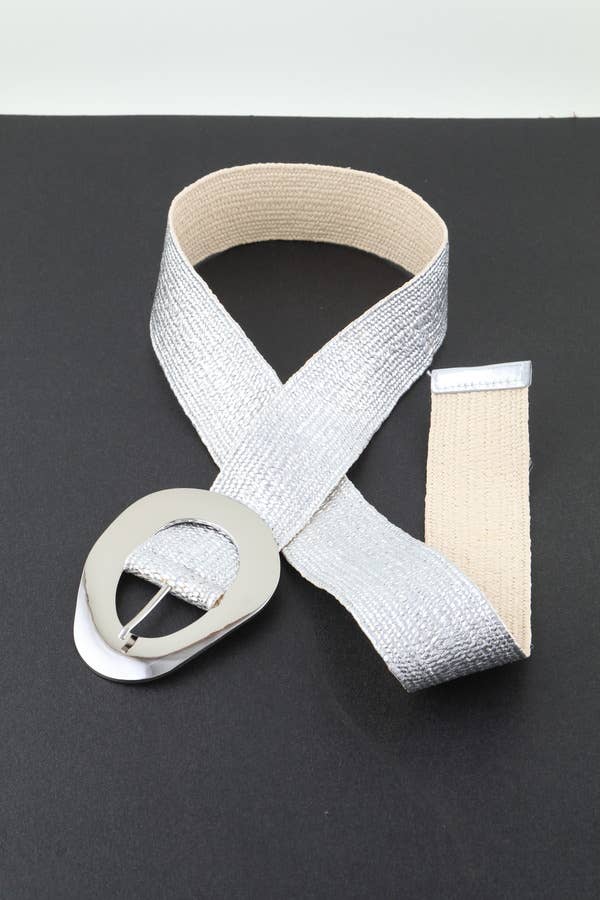 Vintage Metal Buckle Metallic Stretch Straw Belt