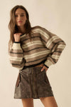 Striped Knit Dolman-Sleeve Loose-Fit Sweater