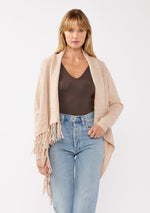 Cowl Neck Fringe Cable Cardigan