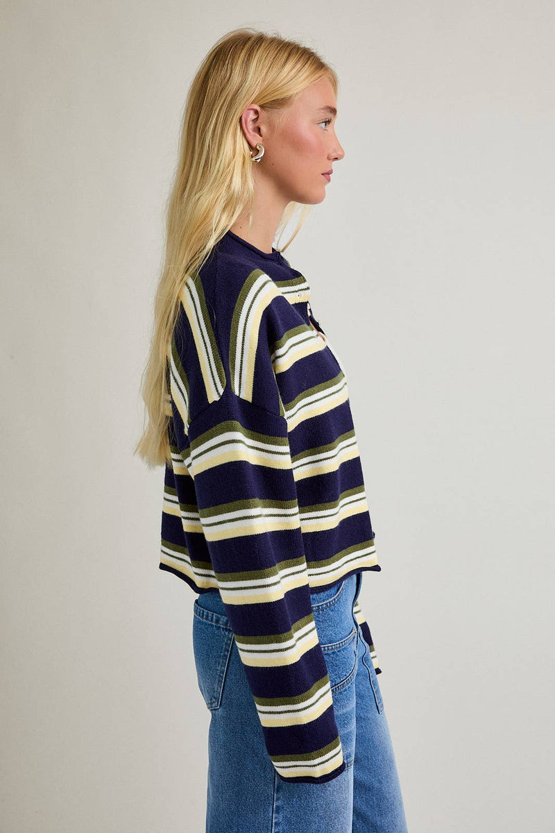 Navy & Yellow Striped Cardigan