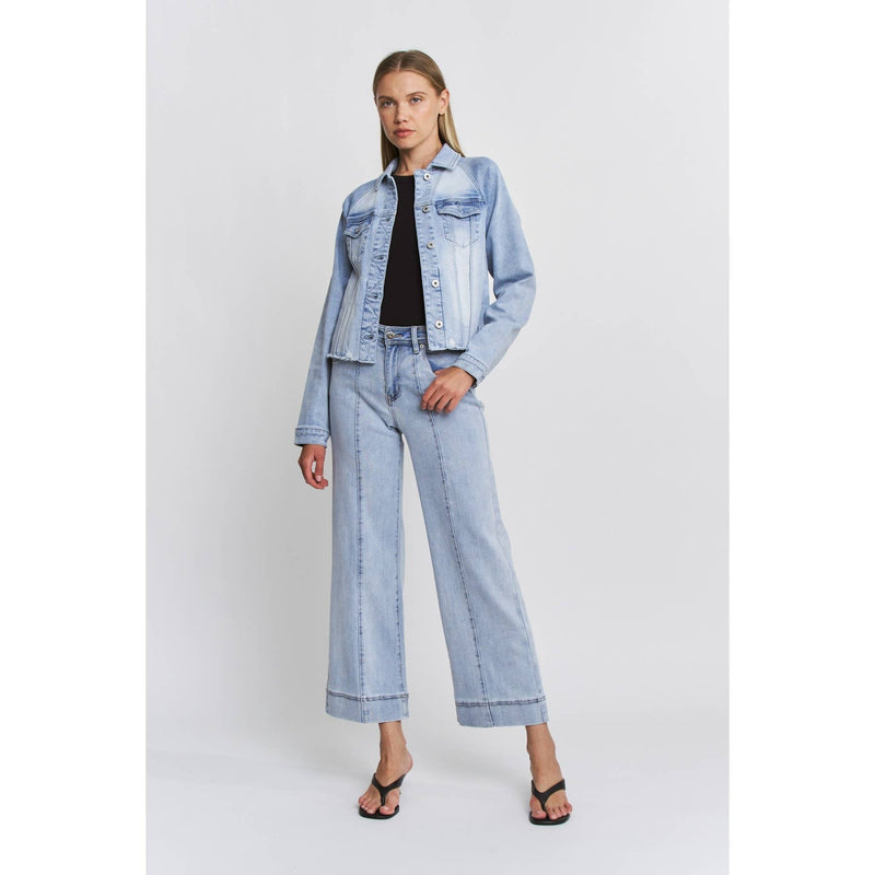 Mica Denim Raw Hem Denim Jacket with Leather Patch – TandyWear