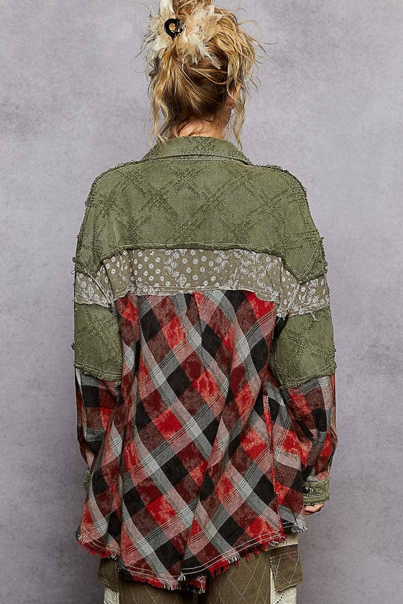 Oversize Long Sleeve Contrast Button Down Shacket