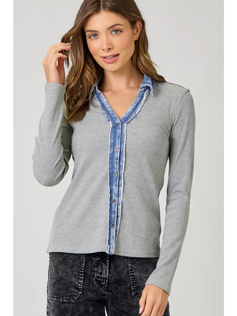 Washed Thermal Button Down Top
