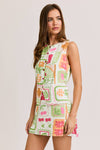 Button Down Sleeveless Top w Slit Mini Skirt