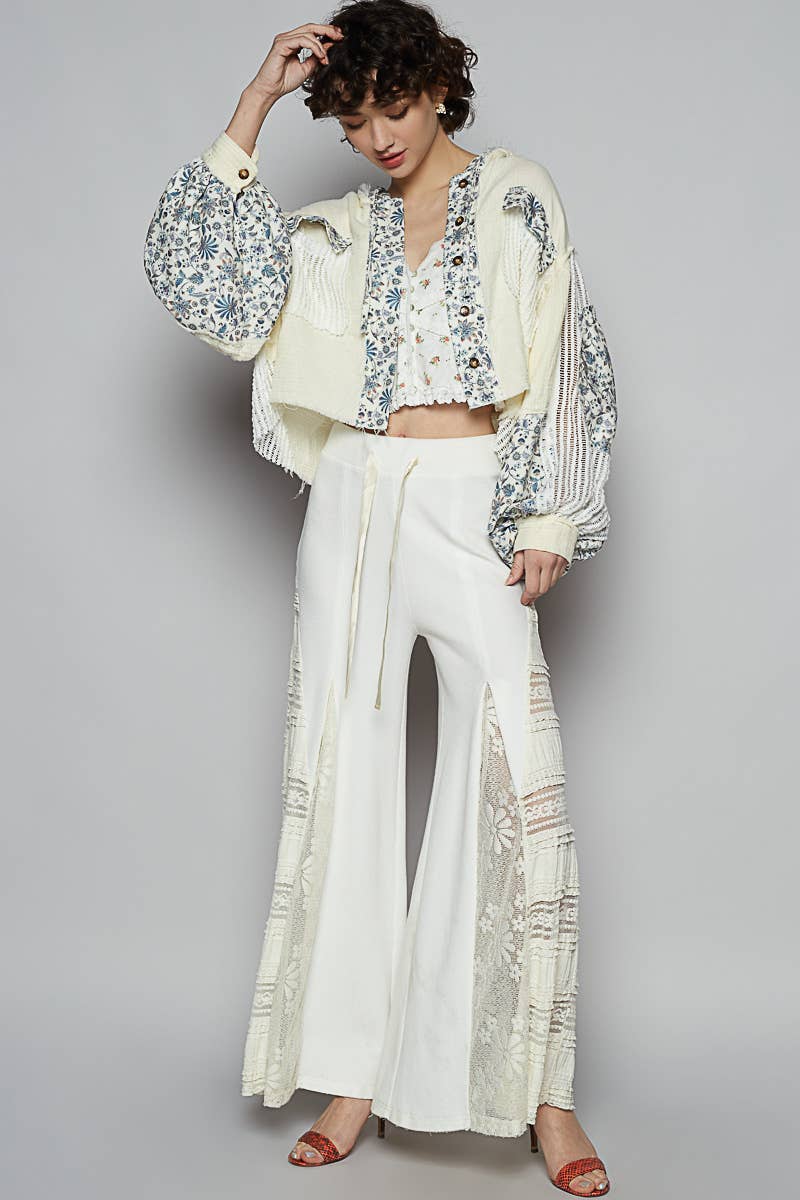 Balloon Sleeve Double Gauze Floral Placket Jacket