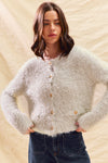 Fluffy Sweater Cardigan Knit Top With Gold Buttons