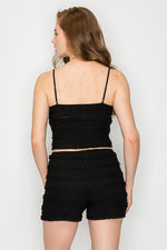 Lace Ruched Ribbon Crop Top
