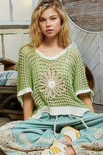 Round Neck Sleeveless Floral Thin Sweater Top