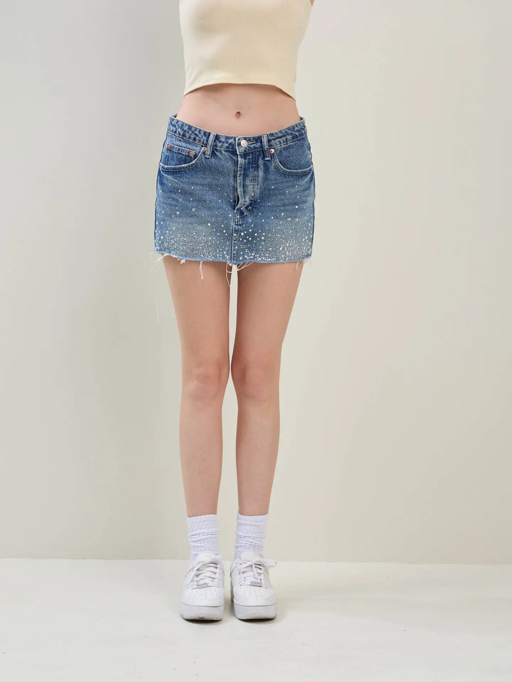 Embellished Denim Mini Skirt