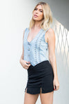 Denim Washed Fitted Vest With Stud Detail