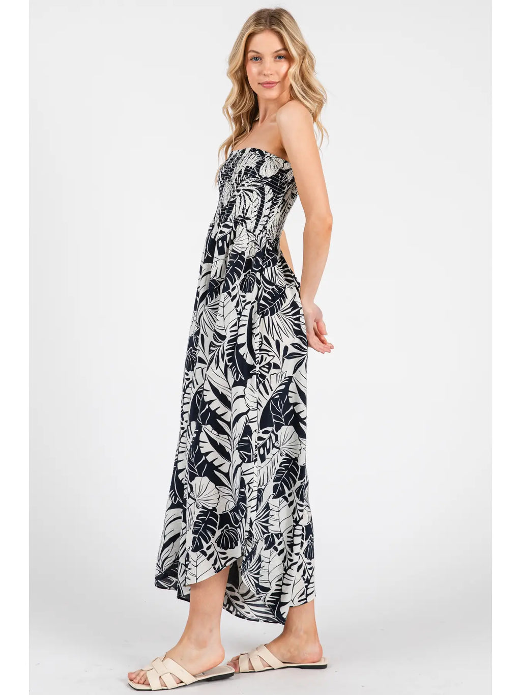 Print Smocked Detail Jumpsuit