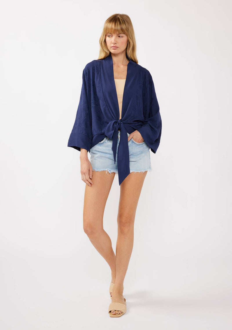 Tie-Front Embroidered Kimono Top