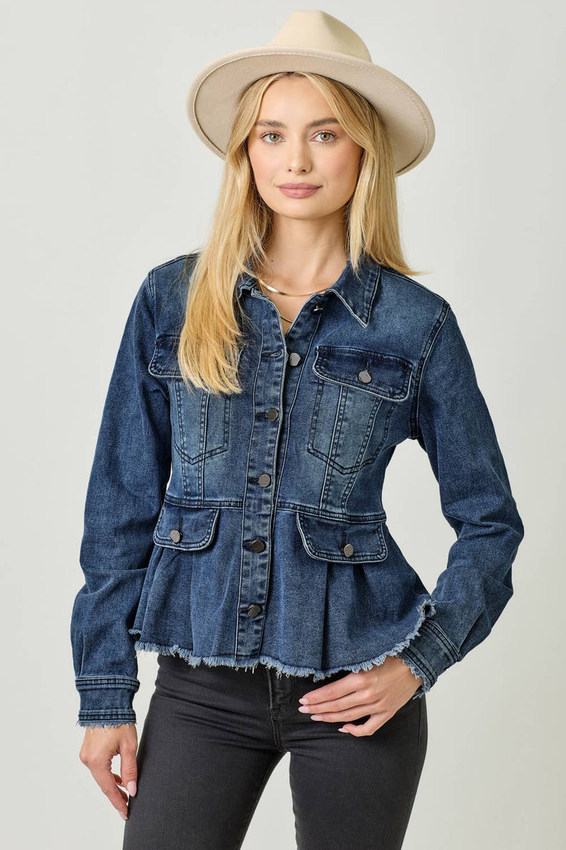 Washed Denim Peplum Jacket