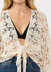 Floral Tie-Front Crochet Kimono