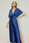 Satin Blouson Maxi Dress - Navy Peony