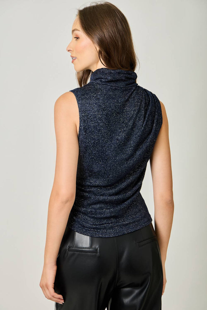 Sleeveless Shimmering Mock Neck Top