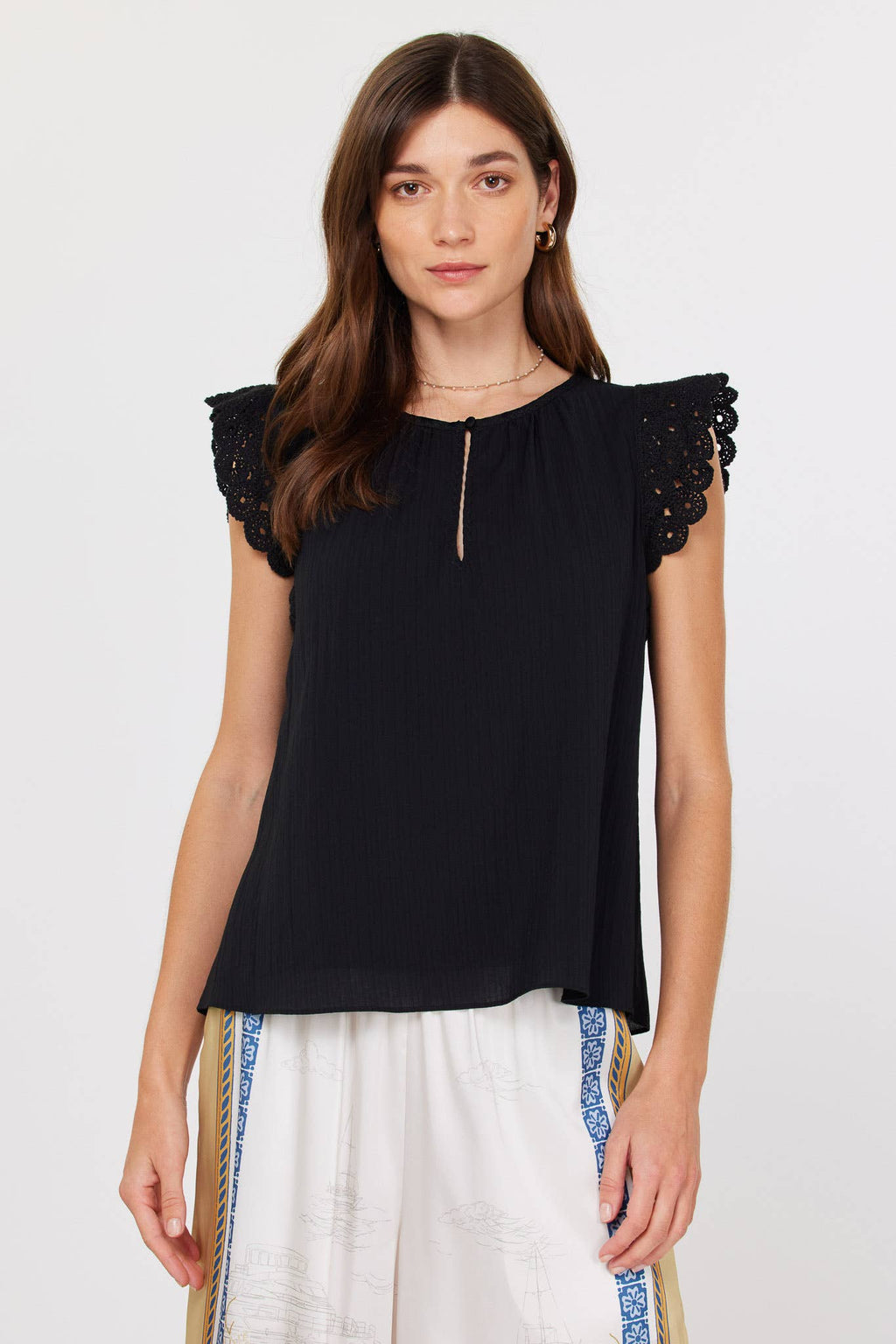 Crochet Sleeve Keyhole Blouse
