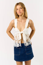 Satin Lace Top w/ Front Tie