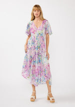 Watercolor Flower Short Sleeve Scarf Maxi Dress