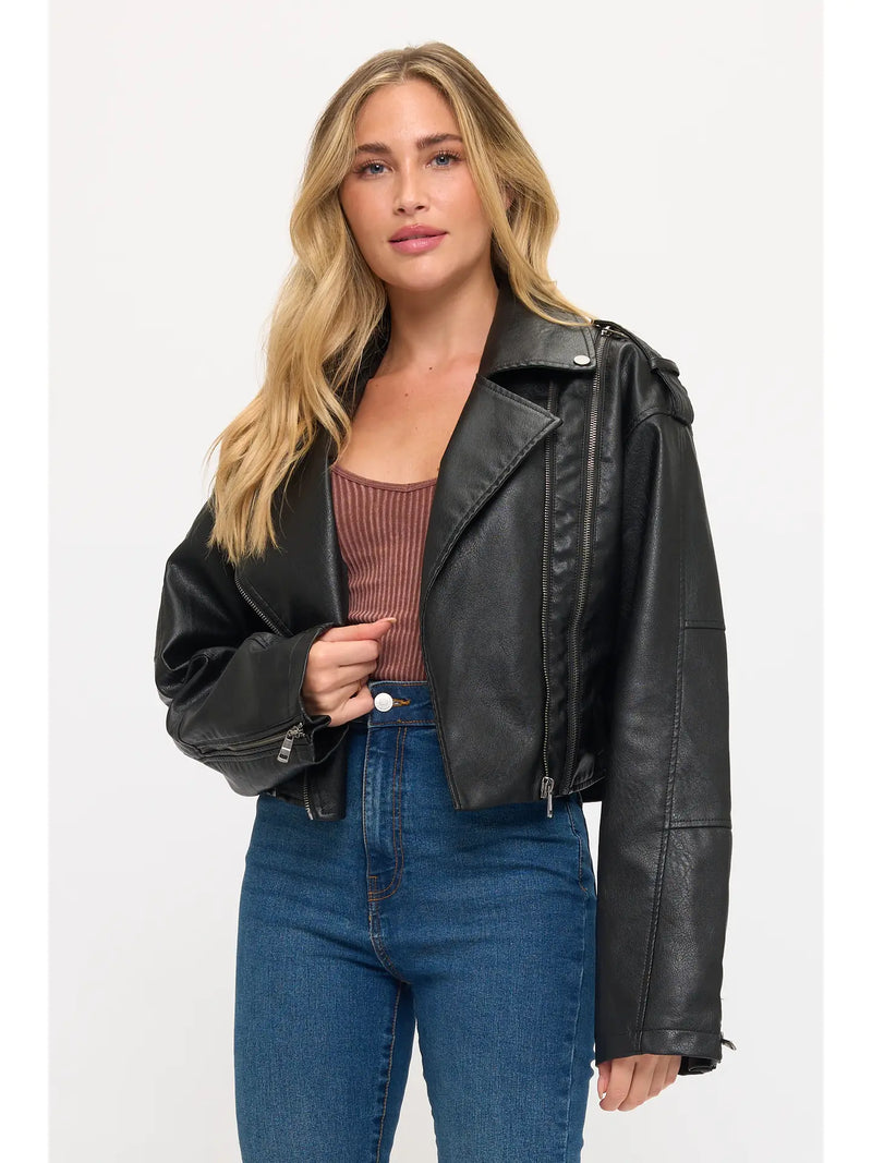 Vintage-Inspired Vegan Leather Biker Jacket