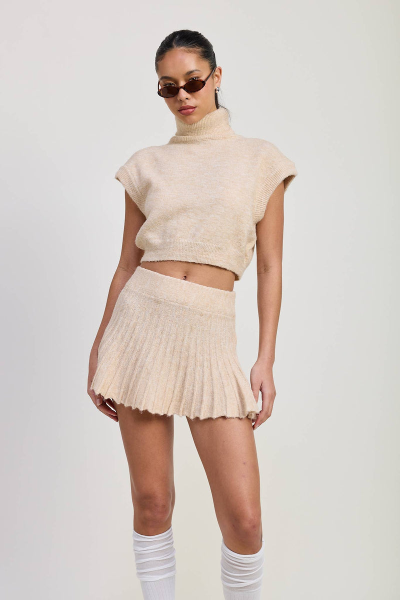 Turtle Neck Cap Sleeve Top