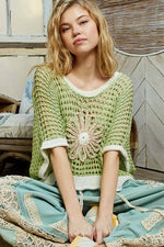 Round Neck Sleeveless Floral Thin Sweater Top