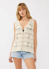 V-Neck Button Down Crochet Floral Top