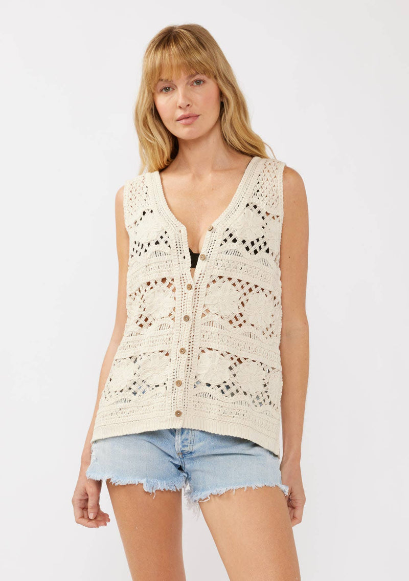 V-Neck Button Down Crochet Floral Top