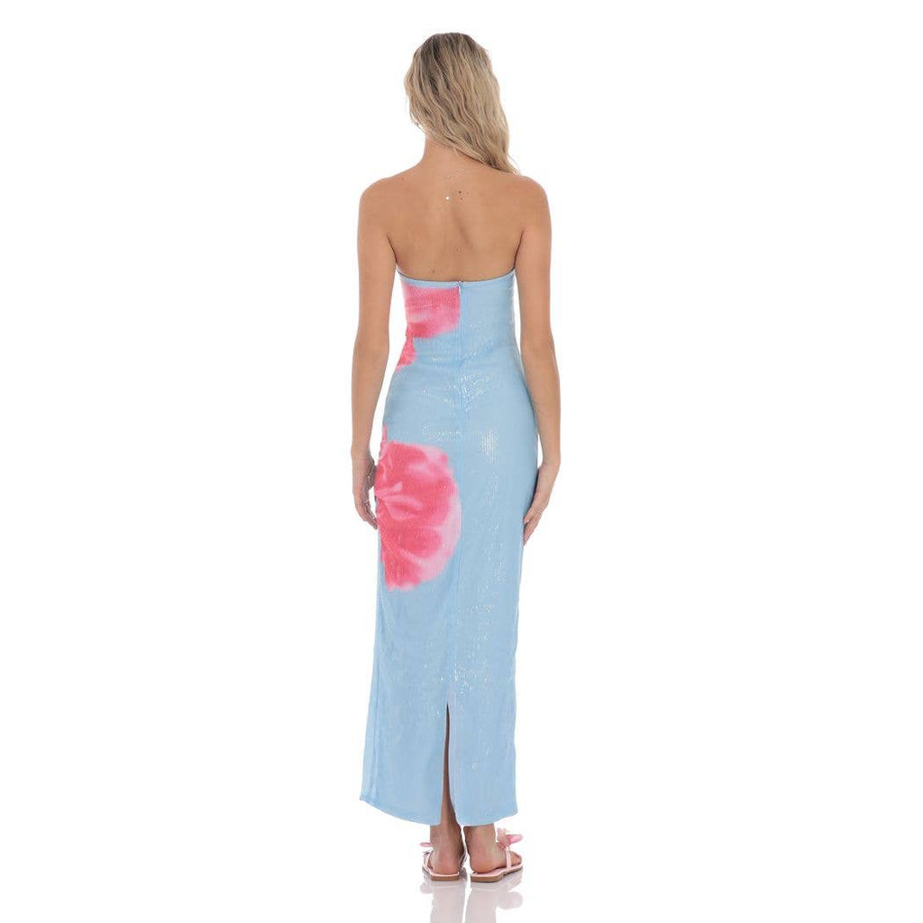 Floral Sequin Strapless Maxi Dress