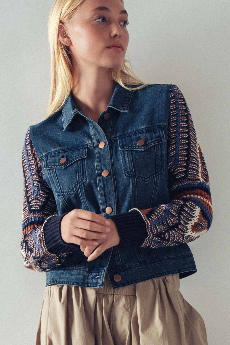 Knit Sleeves Denim Jacket
