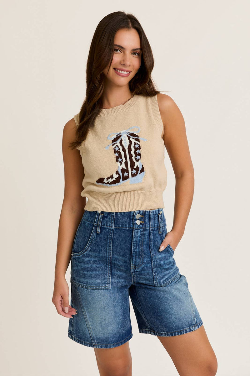 "Western Boots" Crew Neck Vest