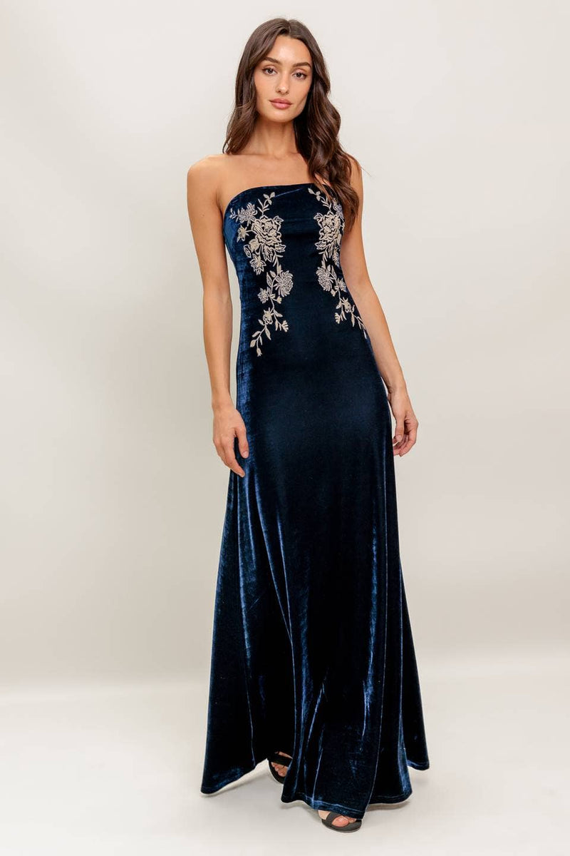 Navy Velvet Maxi Dress