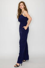 Front Tie Ribbon Smocked Waist Jumpsuit