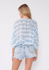 V-Neck Dolman Button Down Top - Off White/Teal