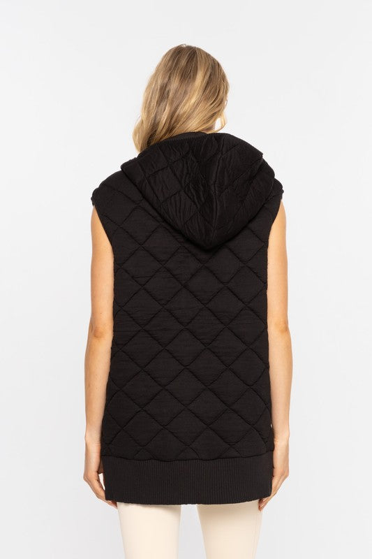 Oversized Quilted Fleece Vest w/ Hood