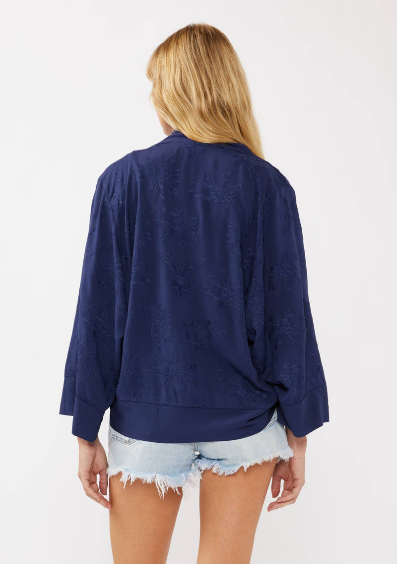 Tie-Front Embroidered Kimono Top