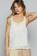 V-neck Sleeveless Embroidered Floral Top