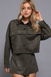 Long Sleeve with Front Patch Pocket Faux Suede Short Jacket