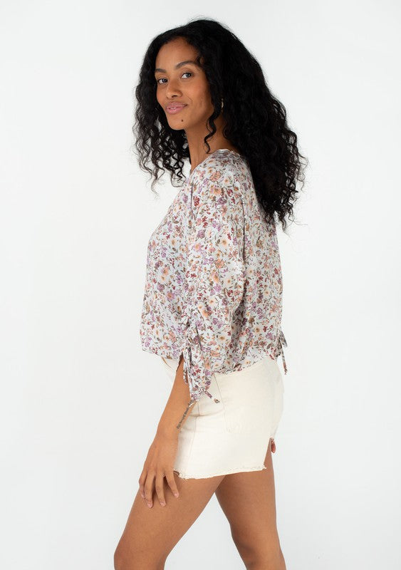 Floral Dolman Sleeve Button Down Blouse