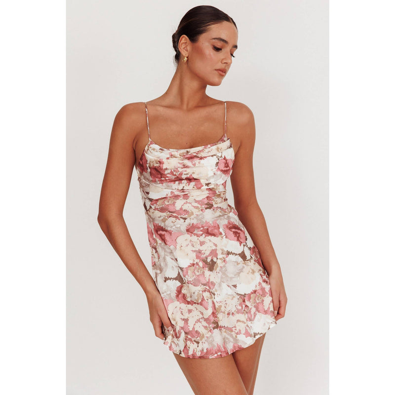 Cowl Neck Floral Mini Dress