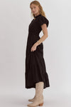 Bubble Sleeve Tiered Midi Dress - Black